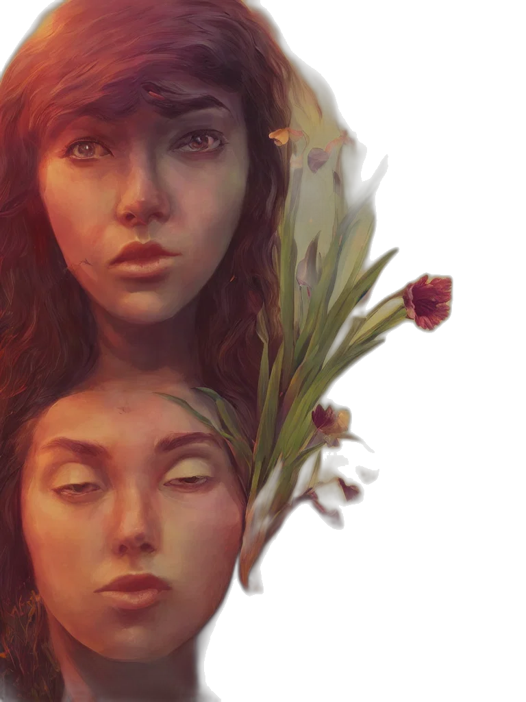 face, crown, flower, mask, photorealistic, oil painting, concept art, fantasy art transparent PNG cut-out
