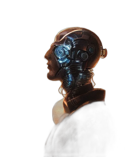 robot, face, mask, crown, concept art, 3d render, cyberpunk, photorealistic transparent PNG cut-out