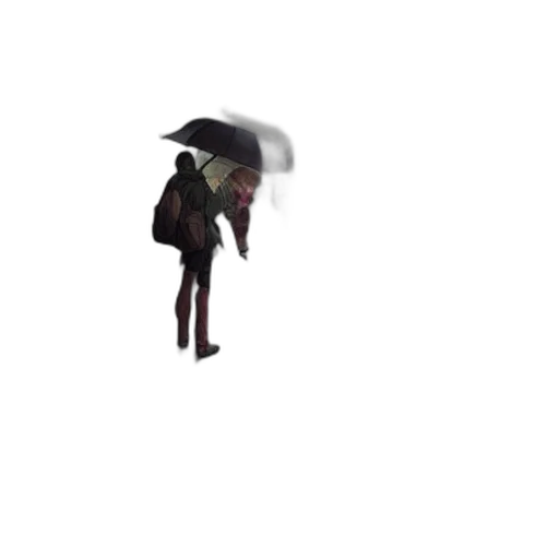 umbrella, jacket, hat, creature, 3d render, pixel art, concept art, photorealistic transparent PNG cut-out
