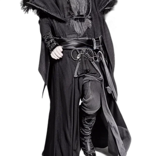 jacket, staff, sword, mask, concept art, dark, monochrome, fashion transparent PNG cut-out