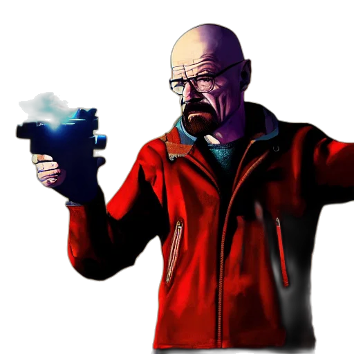 weapon, jacket, staff, concept art, comic book art, pixel art, cartoon, walter transparent PNG cut-out