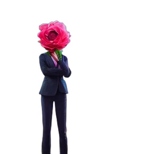 staff, flower, jacket, robot, 3d render, concept art, pixel art, vaporwave transparent PNG cut-out