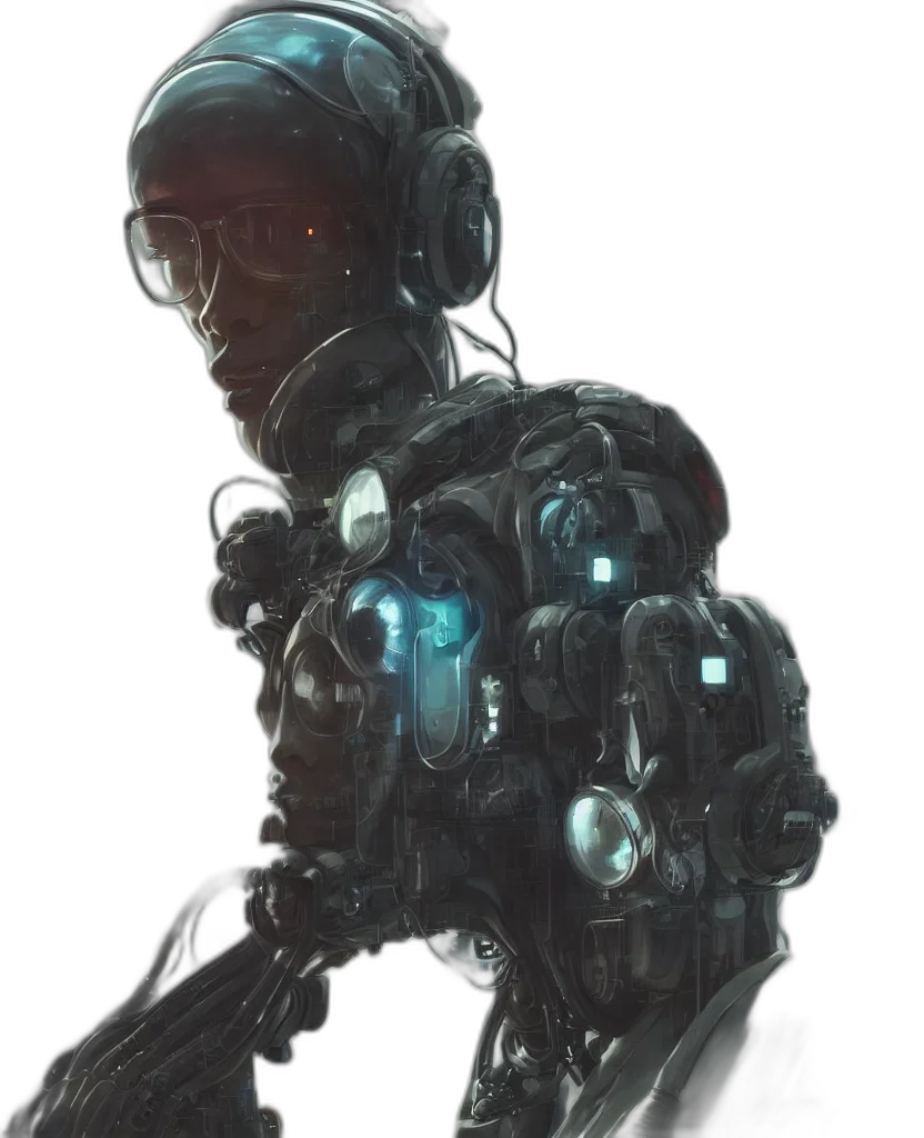 robot, weapon, face, jacket transparent PNG cut-out
