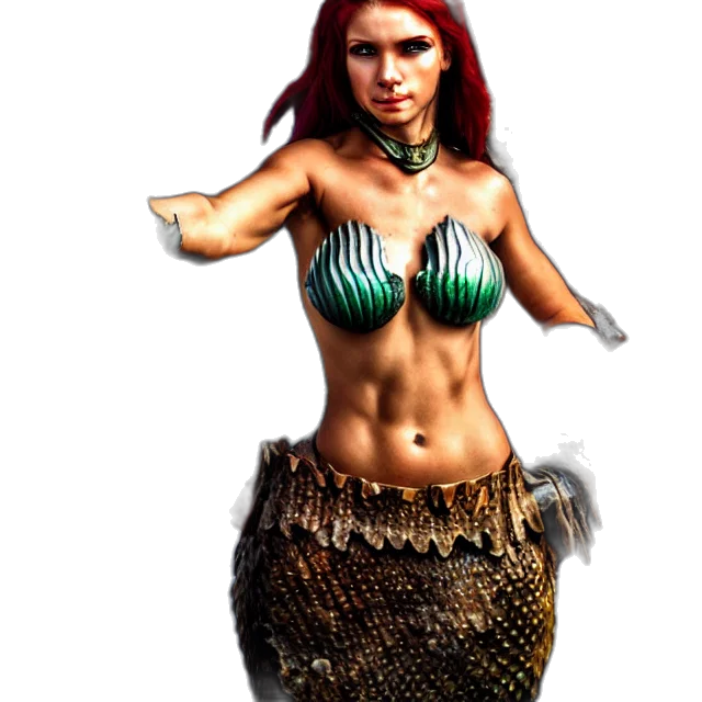 fantasy art, concept art, 3d render, pixel art, underwater, armoured, mermaid, warrior transparent PNG cut-out