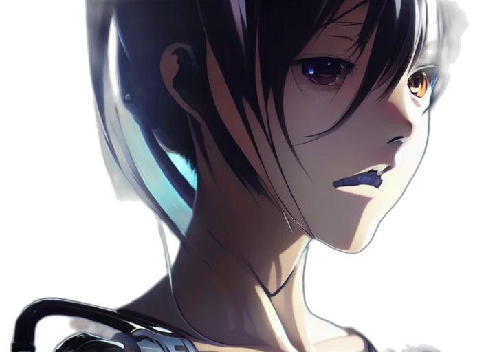 face, robot, mask, anime, concept art, photorealistic, comic book art, neon lights transparent PNG cut-out