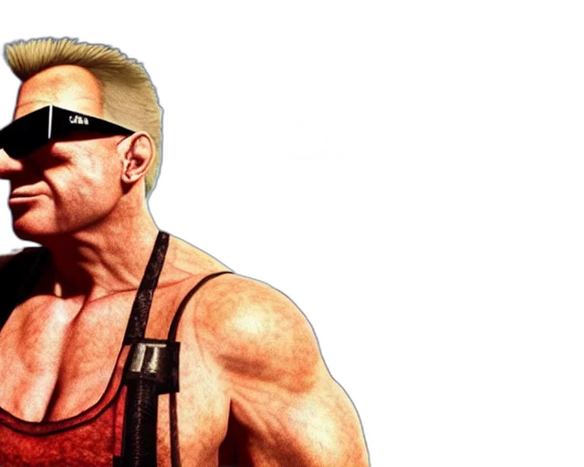 3d render, cyberpunk, photorealistic, concept art, duke, nukem, wearing, tank transparent PNG cut-out