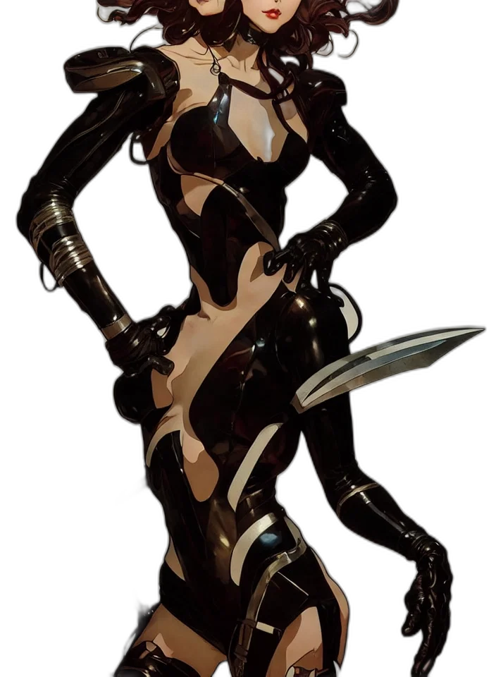 weapon, robot, staff, dress, concept art, comic book art, fantasy art, 3d render transparent PNG cut-out