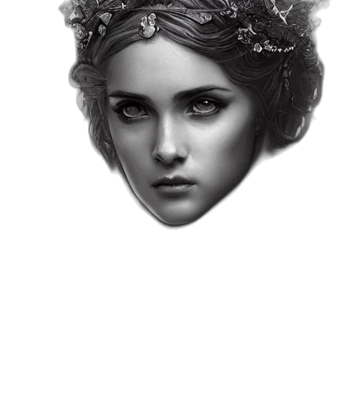 crown, face, mask, photorealistic, fantasy art, pencil sketch, concept art, monochrome transparent PNG cut-out