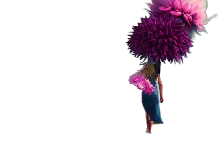 flower, umbrella, hair, staff, 3d render, concept art, vaporwave, photorealistic transparent PNG cut-out