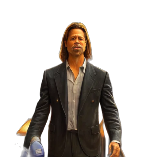jacket, hair, concept art, photorealistic, 3d render, comic book art, brad, pitt transparent PNG cut-out