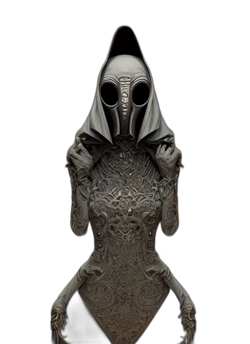 dress, mask, creature, robot, concept art, 3d render, fantasy art, comic book art transparent PNG cut-out