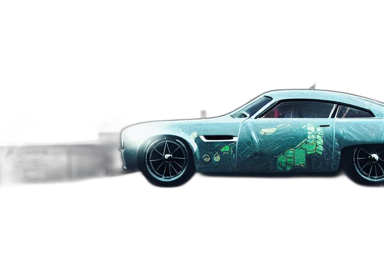 car, weapon, concept art, cyberpunk, 3d render, fantasy art, green, aston transparent PNG cut-out