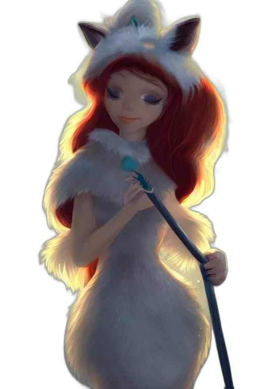 staff, fantasy art, concept art, cartoon, 3d render, snow, fox, princess transparent PNG cut-out