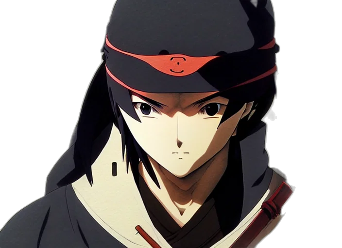 hat, face, mask, staff, anime, concept art, pixel art, photorealistic transparent PNG cut-out