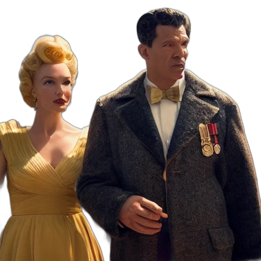 dress, jacket, outer space, fire, city street, golden, film, still transparent PNG cut-out