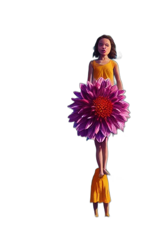 dress, flower, staff, 3d render, concept art, photorealistic, fantasy art, closeup transparent PNG cut-out