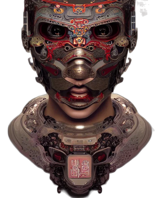 robot, mask, face, cyberpunk, 3d render, concept art, photorealistic, red transparent PNG cut-out