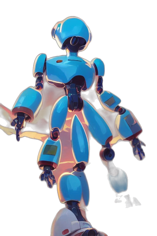 robot, weapon, creature, concept art, 3d render, vaporwave, pixel art, blue transparent PNG cut-out