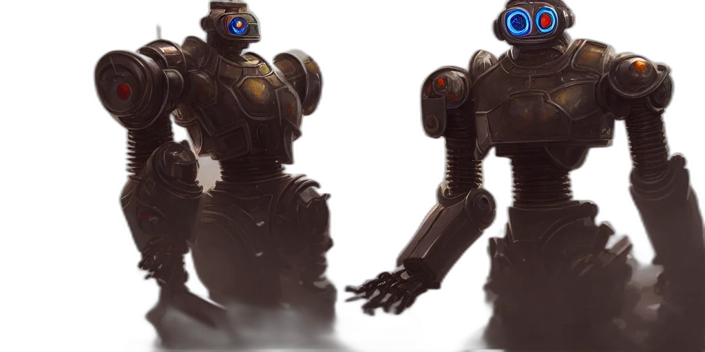 robot, concept art, 3d render, cyberpunk, fantasy art, dark, earth tones, king transparent PNG cut-out