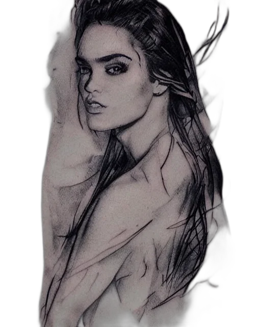dress, hair, face, jacket, pencil sketch, photorealistic, fantasy art, concept art transparent PNG cut-out