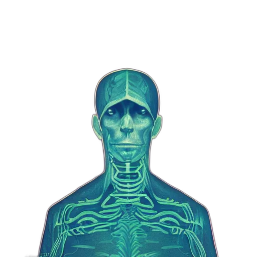 robot, face, mask, jacket, vaporwave, cyberpunk, concept art, 3d render transparent PNG cut-out