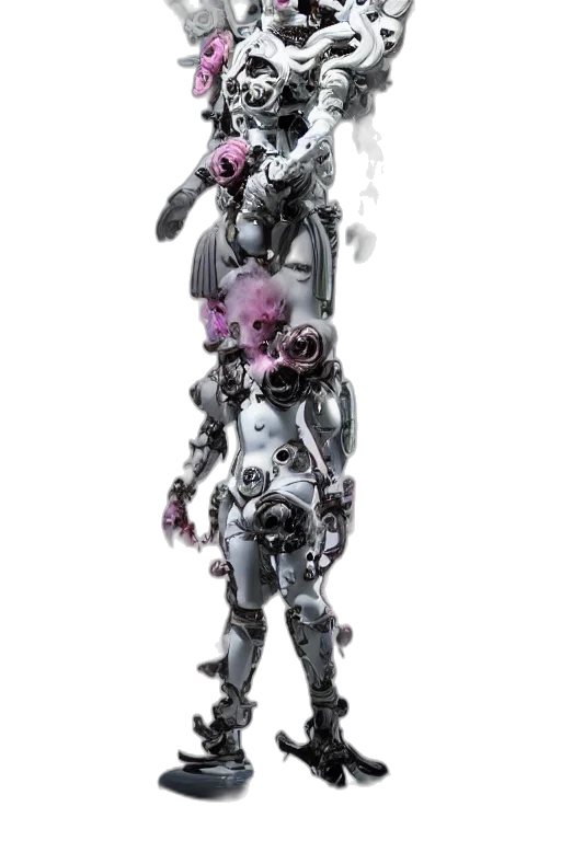 robot, staff, jewelry, creature, concept art, cyberpunk, 3d render, comic book art transparent PNG cut-out