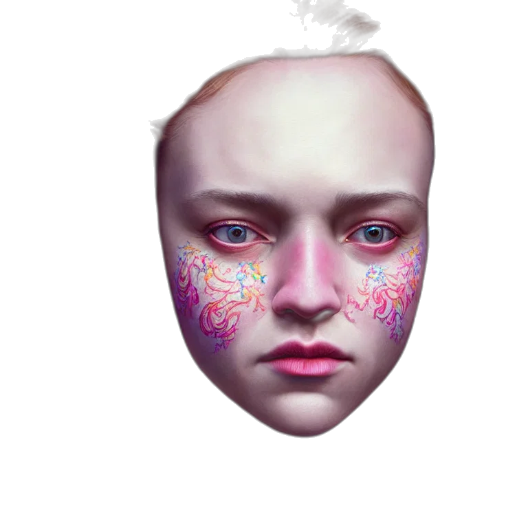 face, mask, robot, creature, vaporwave, photorealistic, concept art, 3d render transparent PNG cut-out
