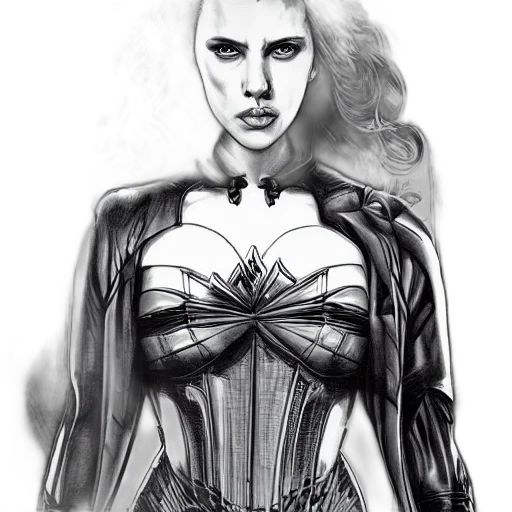 dress, comic book art, fantasy art, concept art, pencil sketch, symmetrical, scarlett, johansson transparent PNG cut-out
