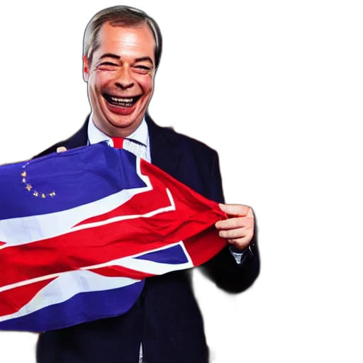 nigel, farage, laughing, holding, burning, flag, photograph transparent PNG cut-out