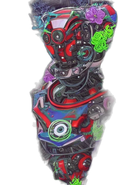 robot, mask, jewelry, face, concept art, 3d render, cyberpunk, comic book art transparent PNG cut-out