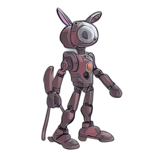 robot, creature, animal, staff, concept art, 3d render, pixel art, cartoon transparent PNG cut-out