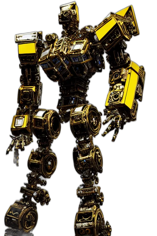 robot, weapon, animal, concept art, 3d render, golden, intricate, ornate transparent PNG cut-out