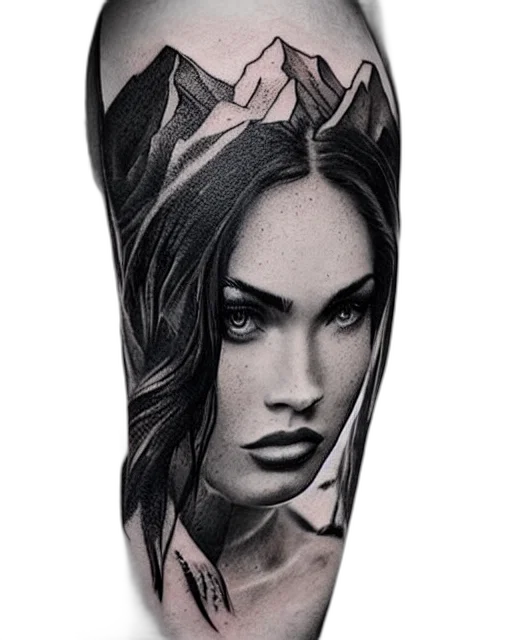 photorealistic, fantasy art, comic book art, cartoon, tattoo, sketch, megan, fox transparent PNG cut-out