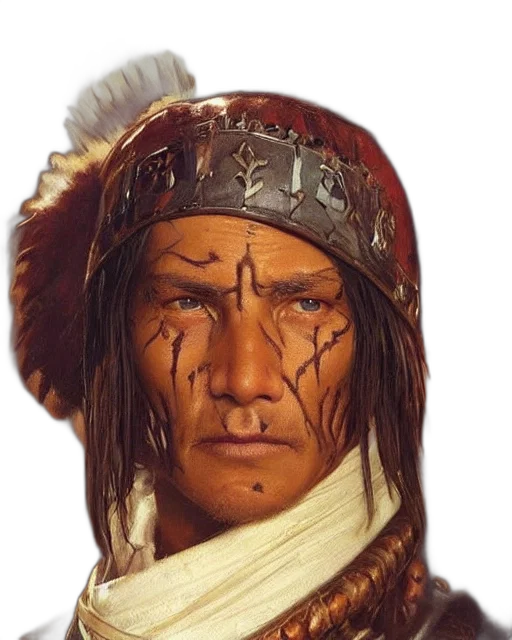 face, staff, mask, hat, photorealistic, oil painting, fantasy art, concept art transparent PNG cut-out