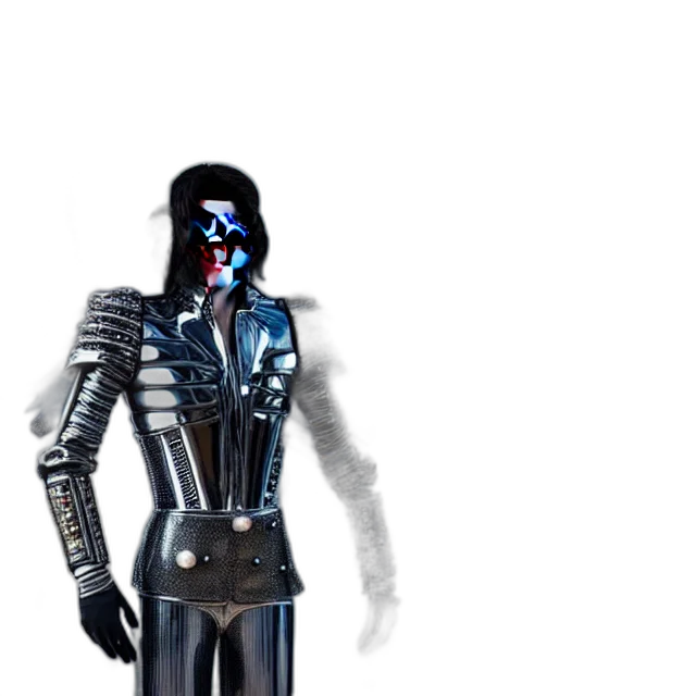 robot, mask, jacket, staff, concept art, fantasy art, 3d render, cyberpunk transparent PNG cut-out