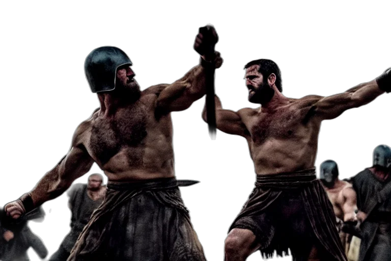 concept art, cinematic, action, shot, joe, biden, leonidas, fighting transparent PNG cut-out