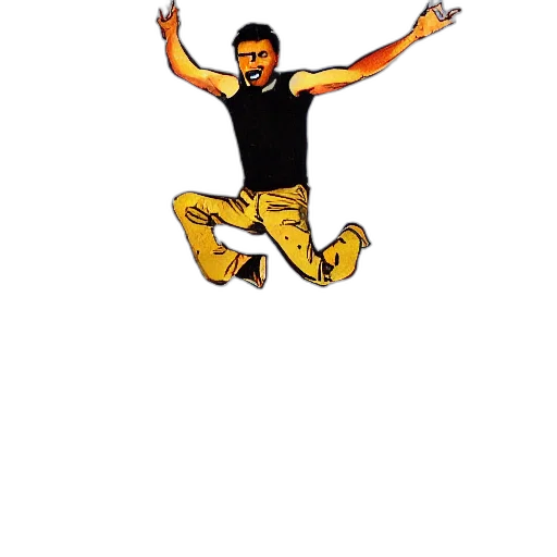staff, cartoon, comic book art, pixel art, concept art, man, jumping, ross transparent PNG cut-out