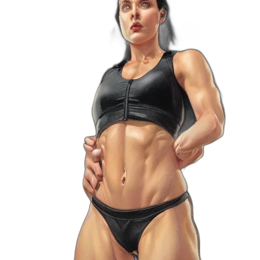 photorealistic, concept art, comic book art, oil painting, athletic, woman, black, hair transparent PNG cut-out