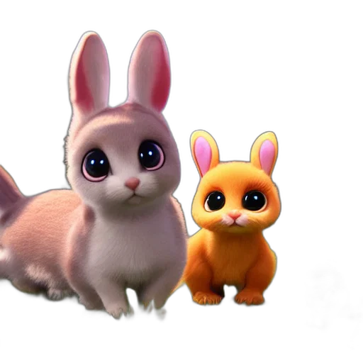 animal, 3d render, concept art, photorealistic, cartoon, cute, baby, bunnies transparent PNG cut-out