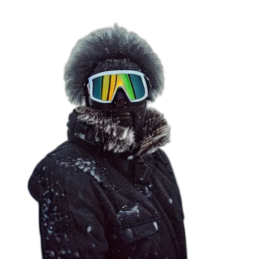 jacket, hat, mask, face, snow, monochrome, photo, old transparent PNG cut-out