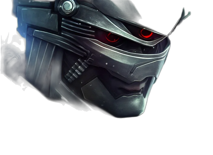 robot, mask, weapon, face, concept art, cyberpunk, photorealistic, 3d render transparent PNG cut-out