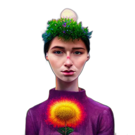 crown, flower, hat, face transparent PNG cut-out