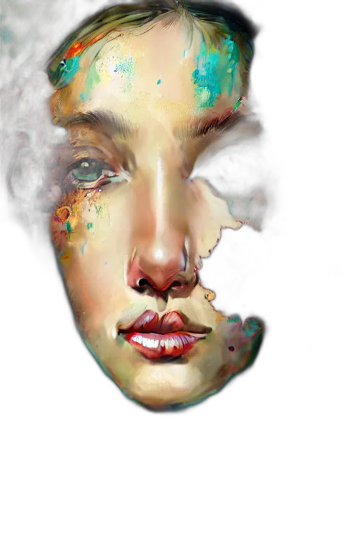 face, mask, photorealistic, fantasy art, watercolor, concept art, outer space, fire transparent PNG cut-out