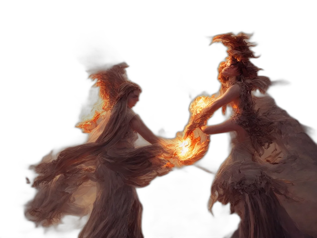 hair, dress, dragon, fantasy art, concept art, photorealistic, oil painting, fire transparent PNG cut-out