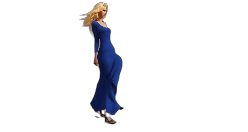 dress, concept art, 3d render, pixel art, photorealistic, blue, blonde, woman transparent PNG cut-out