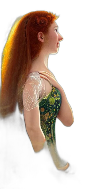 dress, hair, jewelry, fantasy art, photorealistic, concept art, oil painting, green transparent PNG cut-out