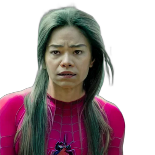face, hair, cyberpunk, concept art, still, spiderwoman, 2023, pink transparent PNG cut-out