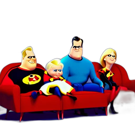 furniture, 3d render, concept art, cartoon, comic book art, outer space, incredibles, family transparent PNG cut-out