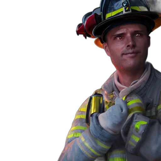 staff, photorealistic, concept art, 3d render, fire, portrait, firefighter, uhd transparent PNG cut-out
