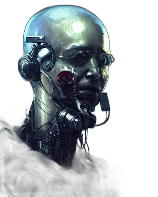 robot, face, mask, staff, cyberpunk, concept art, comic book art, 3d render transparent PNG cut-out
